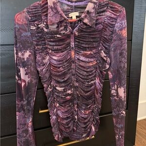 Anthropologie - Pucci Purple Floral Ruched Blouse